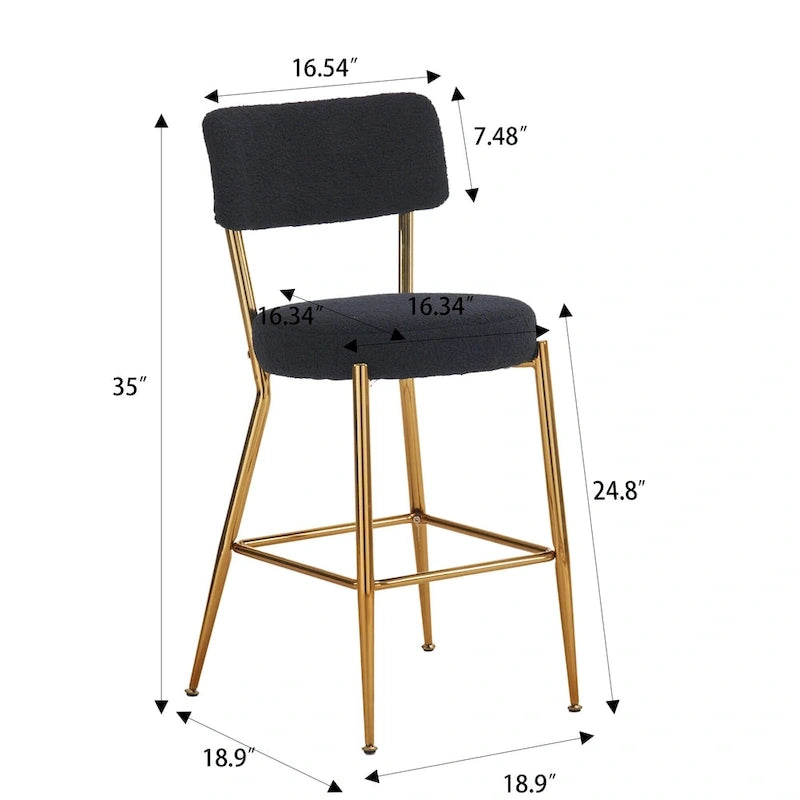 Taburete de bar de tela de osito negro/beige con base de metal - Juego de 2 o 4