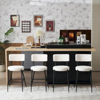 Taburete de bar de tela de osito negro/beige con base de metal - Juego de 2 o 4
