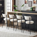 Taburete de bar de tela de osito negro/beige con base de metal - Juego de 2 o 4