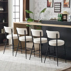 Taburete de bar de tela de osito negro/beige con base de metal - Juego de 2 o 4