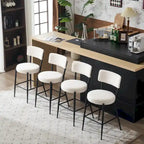 Taburete de bar de tela de osito negro/beige con base de metal - Juego de 2 o 4