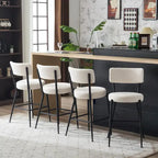Taburete de bar de tela de osito negro/beige con base de metal - Juego de 2 o 4