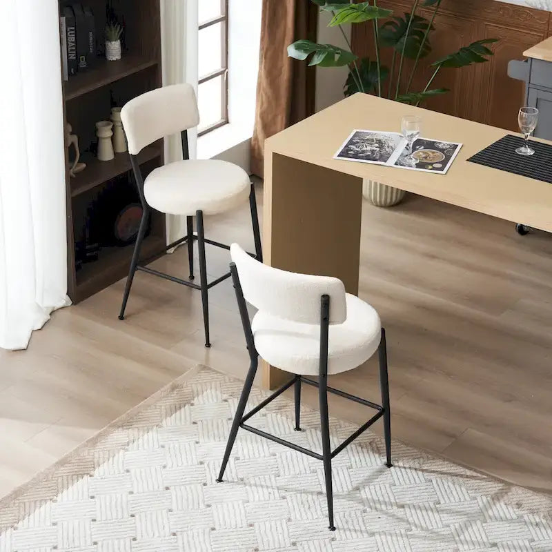 Taburete de bar de tela de osito negro/beige con base de metal - Juego de 2 o 4