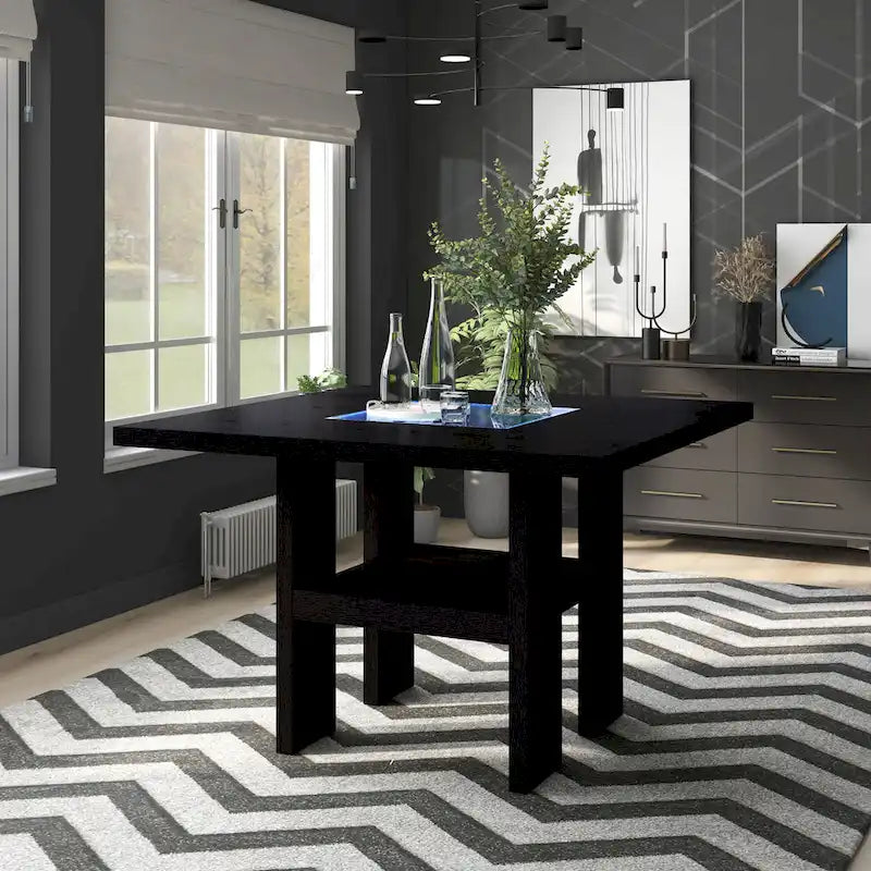 Mesa de comedor alta cuadrada LED negra, 4 asientos (137,16 cm × 137,16 cm)