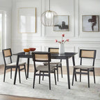 Sillas de Comedor Negras y Ratán Natural, Estilo Mid-Century, Juego de 2