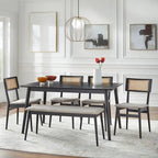 Sillas de Comedor Negras y Ratán Natural, Estilo Mid-Century, Juego de 2