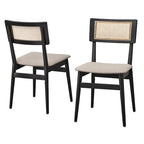 Sillas de Comedor Negras y Ratán Natural, Estilo Mid-Century, Juego de 2