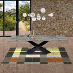 Mesa de comedor extensible de mármol gris, capacidad para 6-10 personas, base de acero negro