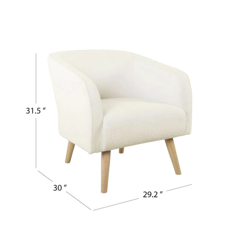 Sillón Individual Acentual de Borreguito Color Crema con Patas de Madera