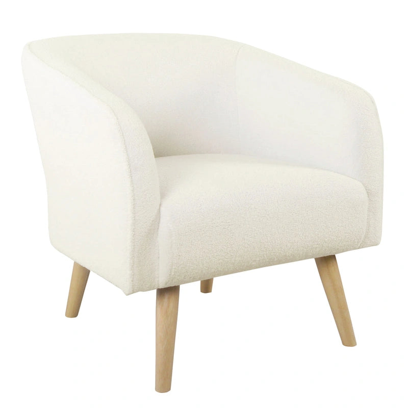 Sillón Individual Acentual de Borreguito Color Crema con Patas de Madera