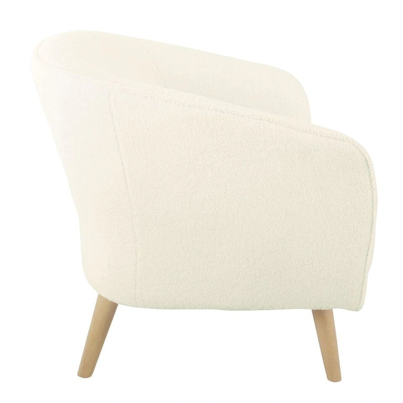 Sillón Individual Acentual de Borreguito Color Crema con Patas de Madera