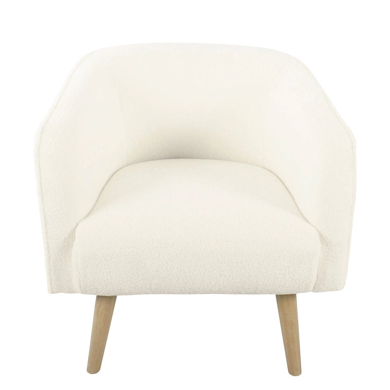 Sillón Individual Acentual de Borreguito Color Crema con Patas de Madera