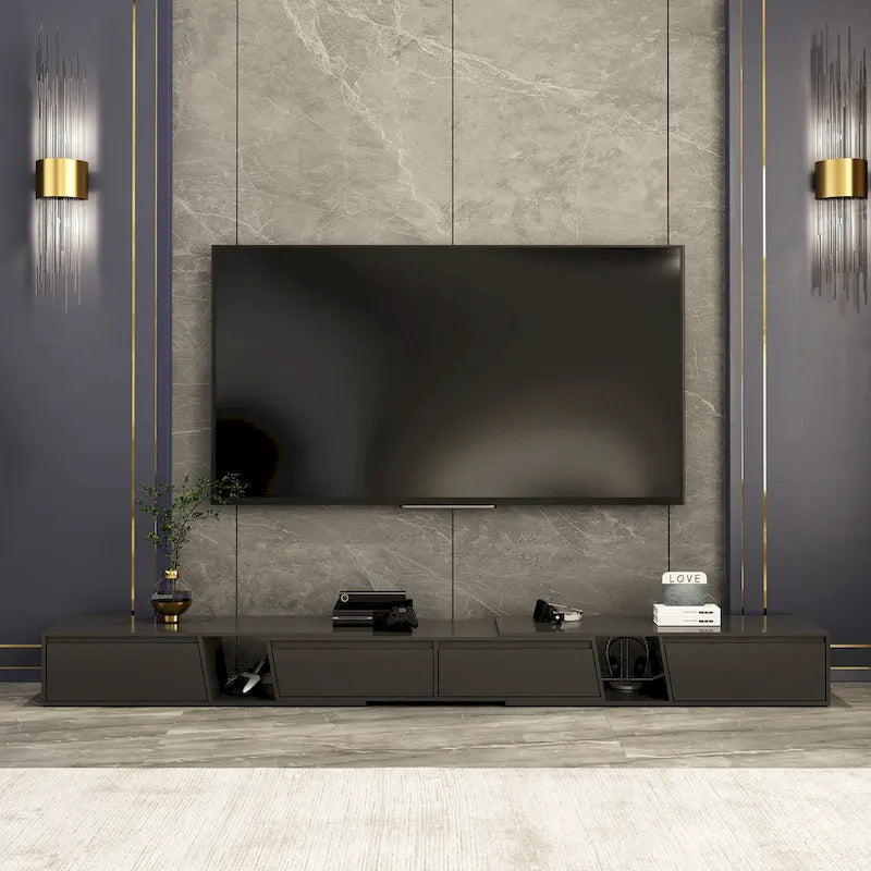 Mueble de TV extensible blanco/negro, para televisores de hasta 100", opción de 2 colores