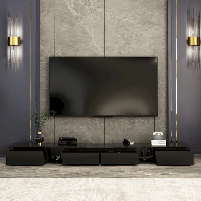 Mueble de TV extensible blanco/negro, para televisores de hasta 100", opción de 2 colores