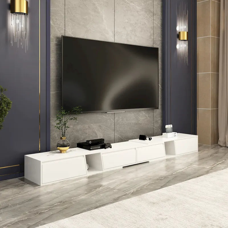 Mueble de TV extensible blanco/negro, para televisores de hasta 100", opción de 2 colores