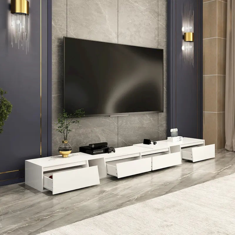 Mueble de TV extensible blanco/negro, para televisores de hasta 100", opción de 2 colores
