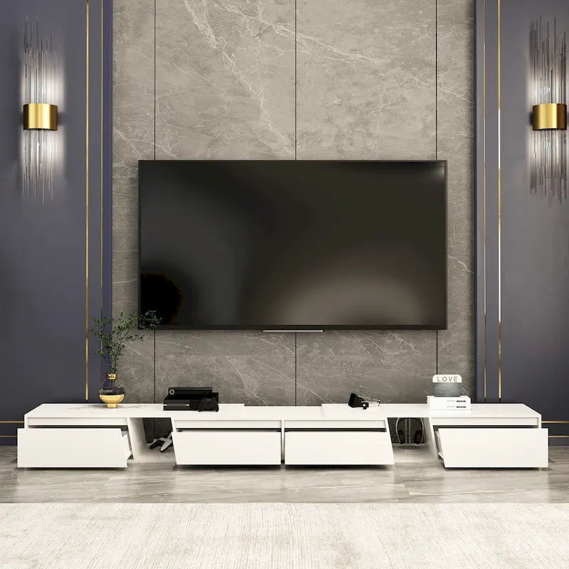 Mueble de TV extensible blanco/negro, para televisores de hasta 100", opción de 2 colores