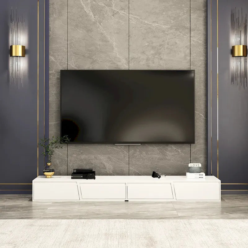 Mueble de TV extensible blanco/negro, para televisores de hasta 100", opción de 2 colores