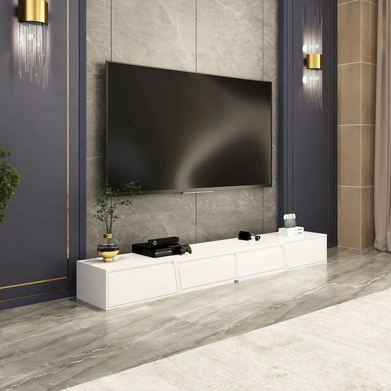 Mueble de TV extensible blanco/negro, para televisores de hasta 100", opción de 2 colores