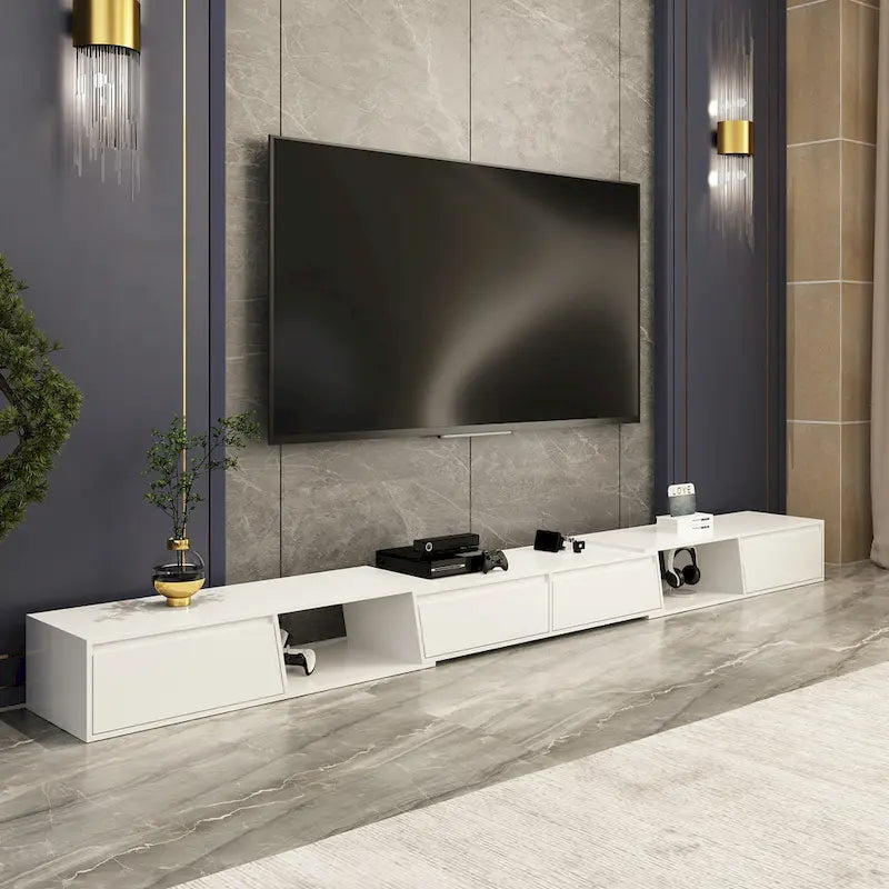 Mueble de TV extensible blanco/negro, para televisores de hasta 100", opción de 2 colores
