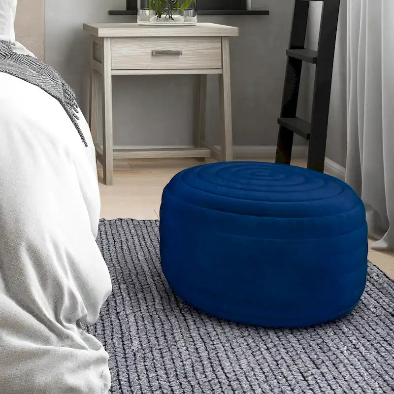 Puf otomano redondo de terciopelo — Terciopelo turquesa/gris/azul, 1 asiento