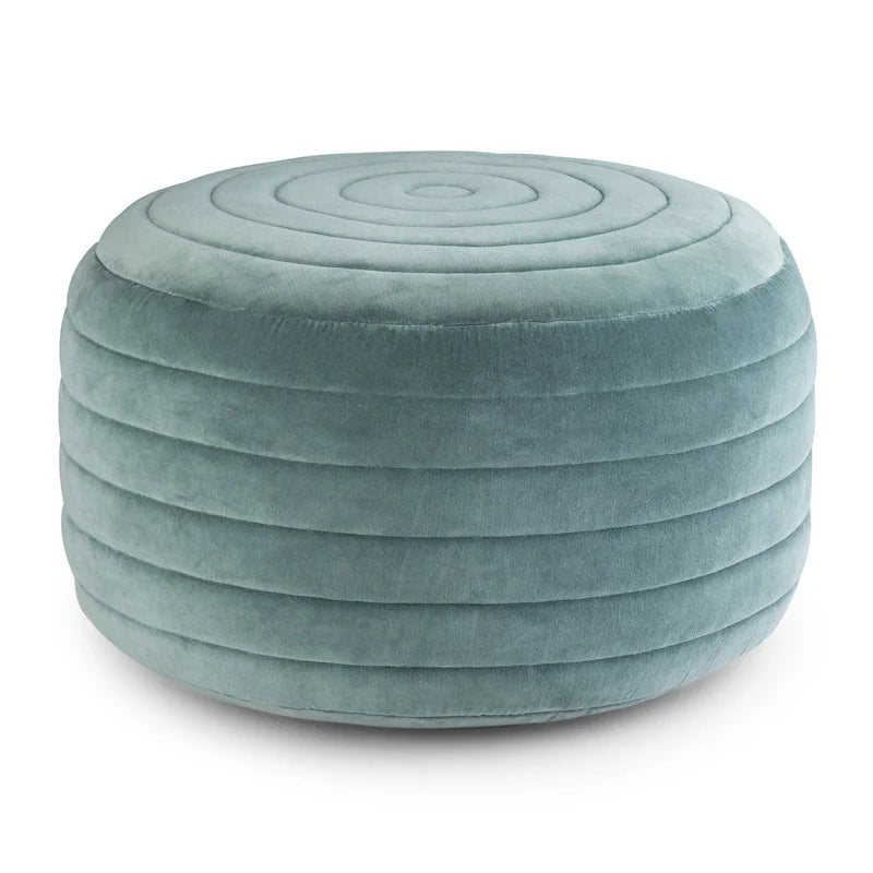 Puf otomano redondo de terciopelo — Terciopelo turquesa/gris/azul, 1 asiento