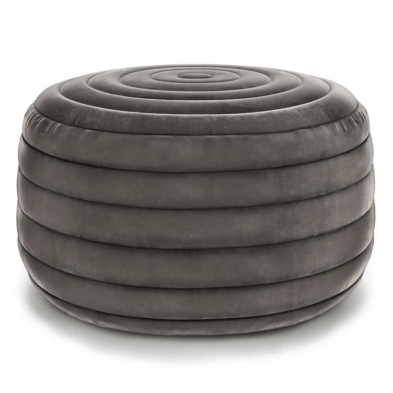 Puf otomano redondo de terciopelo — Terciopelo turquesa/gris/azul, 1 asiento
