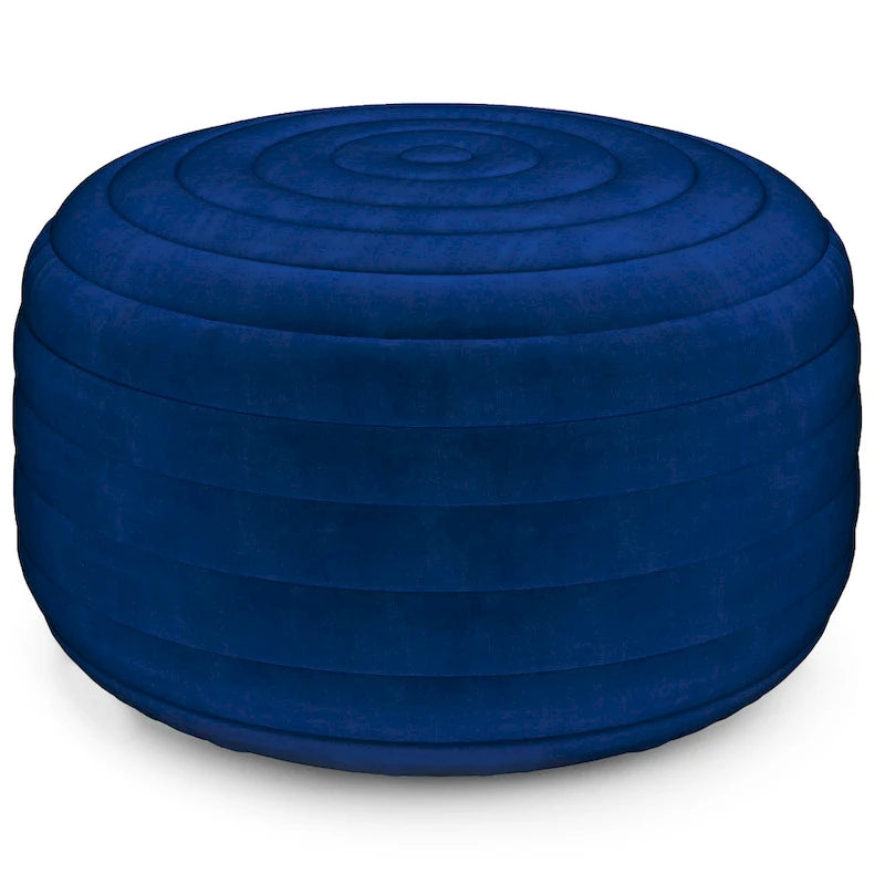 Puf otomano redondo de terciopelo — Terciopelo turquesa/gris/azul, 1 asiento