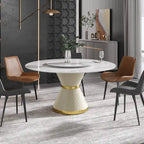 Mesa de comedor redonda de mármol blanco/negro - Para 4-6 personas