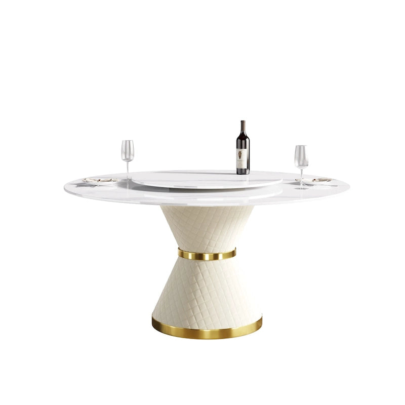 Mesa de comedor redonda de mármol blanco/negro - Para 4-6 personas