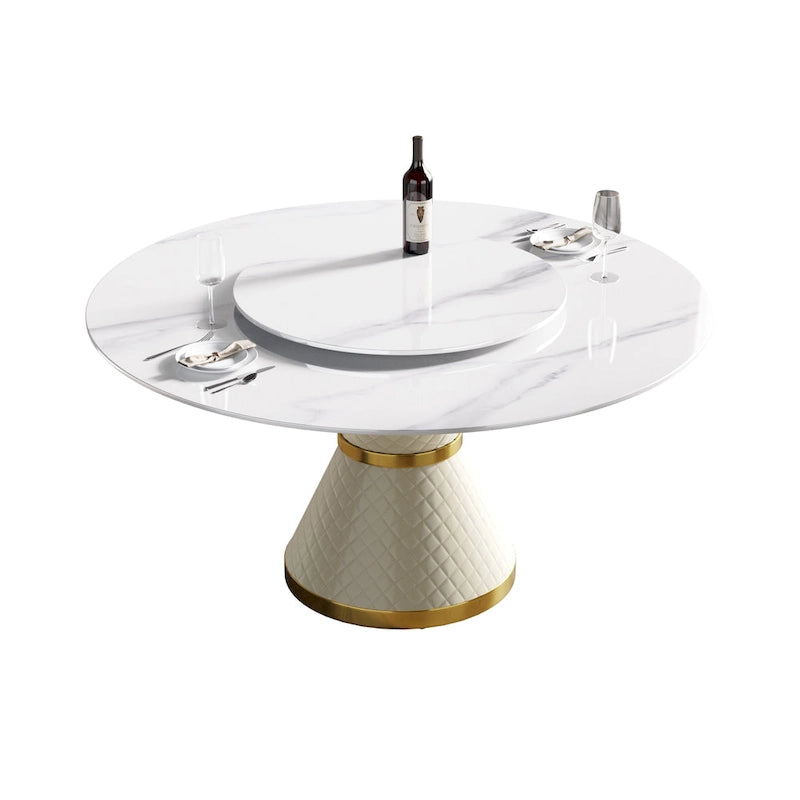 Mesa de comedor redonda de mármol blanco/negro - Para 4-6 personas