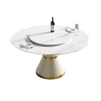 Mesa de comedor redonda de mármol blanco/negro - Para 4-6 personas