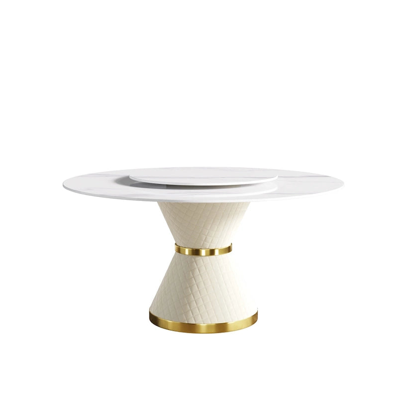 Mesa de comedor redonda de mármol blanco/negro - Para 4-6 personas