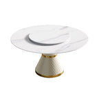 Mesa de comedor redonda de mármol blanco/negro - Para 4-6 personas