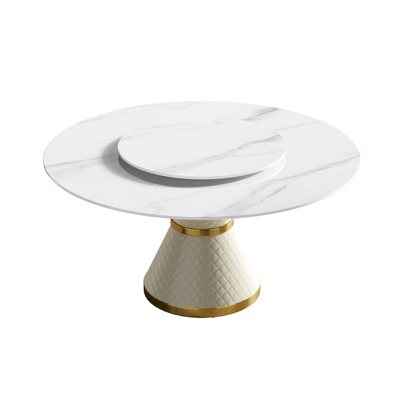 Mesa de comedor redonda de mármol blanco/negro - Para 4-6 personas