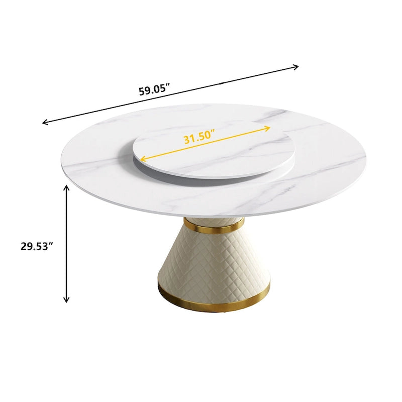 Mesa de comedor redonda de mármol blanco/negro - Para 4-6 personas