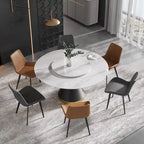 Mesa de comedor redonda de mármol blanco/negro - Para 4-6 personas