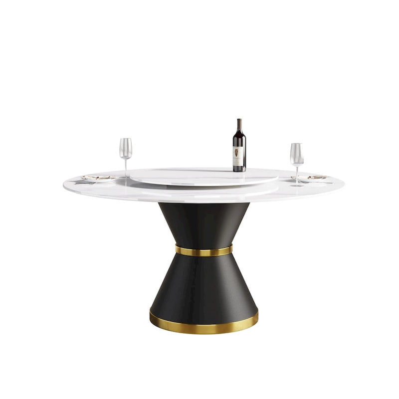 Mesa de comedor redonda de mármol blanco/negro - Para 4-6 personas