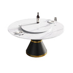 Mesa de comedor redonda de mármol blanco/negro - Para 4-6 personas