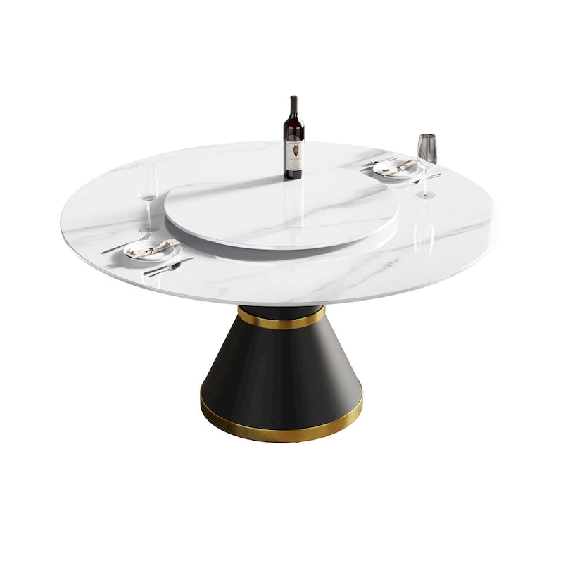 Mesa de comedor redonda de mármol blanco/negro - Para 4-6 personas