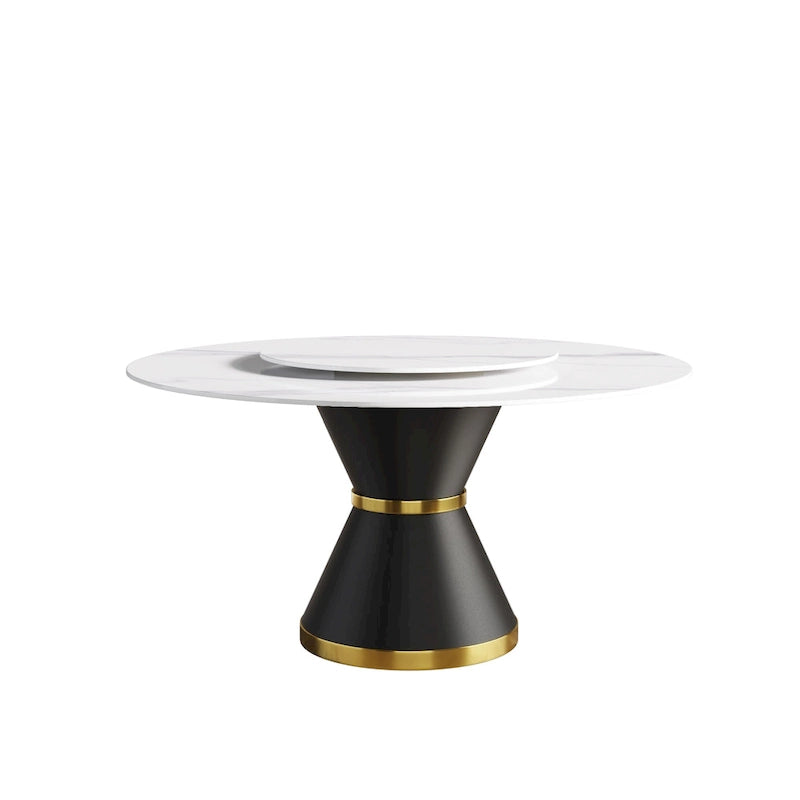 Mesa de comedor redonda de mármol blanco/negro - Para 4-6 personas