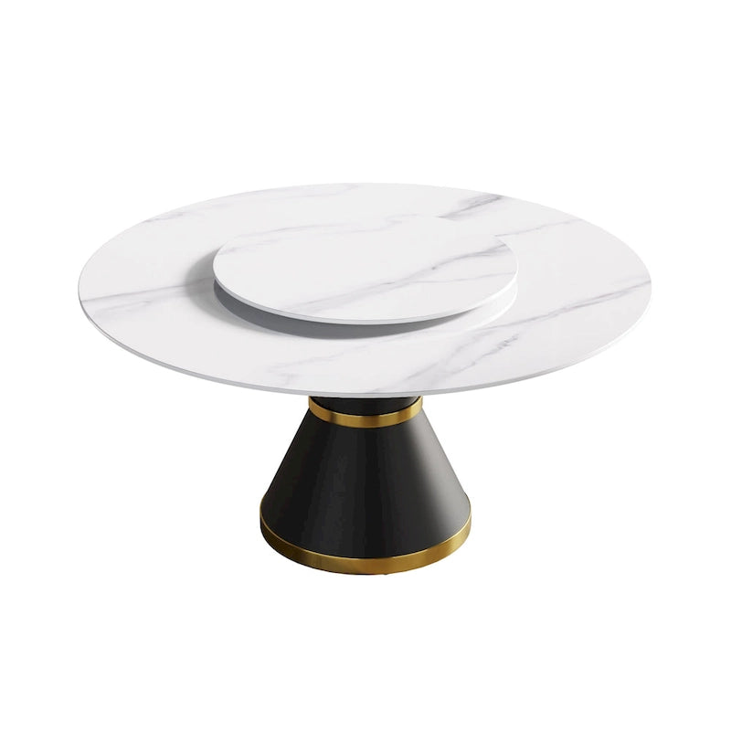 Mesa de comedor redonda de mármol blanco/negro - Para 4-6 personas