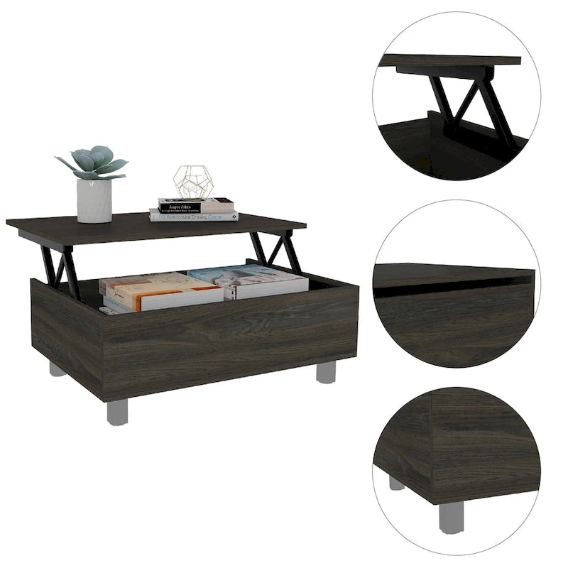 Mesa de centro elevable blanca/marrón/negra/nogal/espresso con almacenamiento oculto, 4 patas, 1 persona