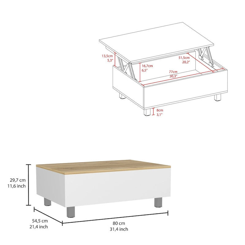 Mesa de centro elevable blanca/marrón/negra/nogal/espresso con almacenamiento oculto, 4 patas, 1 persona