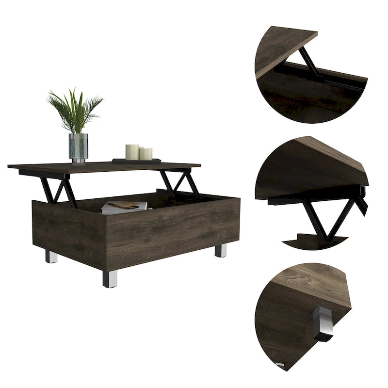 Mesa de centro elevable blanca/marrón/negra/nogal/espresso con almacenamiento oculto, 4 patas, 1 persona