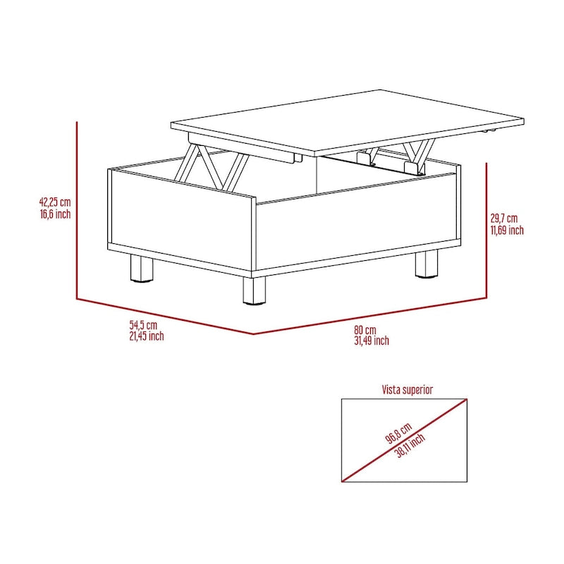 Mesa de centro elevable blanca/marrón/negra/nogal/espresso con almacenamiento oculto, 4 patas, 1 persona