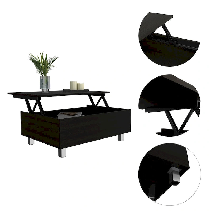 Mesa de centro elevable blanca/marrón/negra/nogal/espresso con almacenamiento oculto, 4 patas, 1 persona
