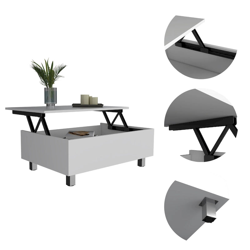 Mesa de centro elevable blanca/marrón/negra/nogal/espresso con almacenamiento oculto, 4 patas, 1 persona