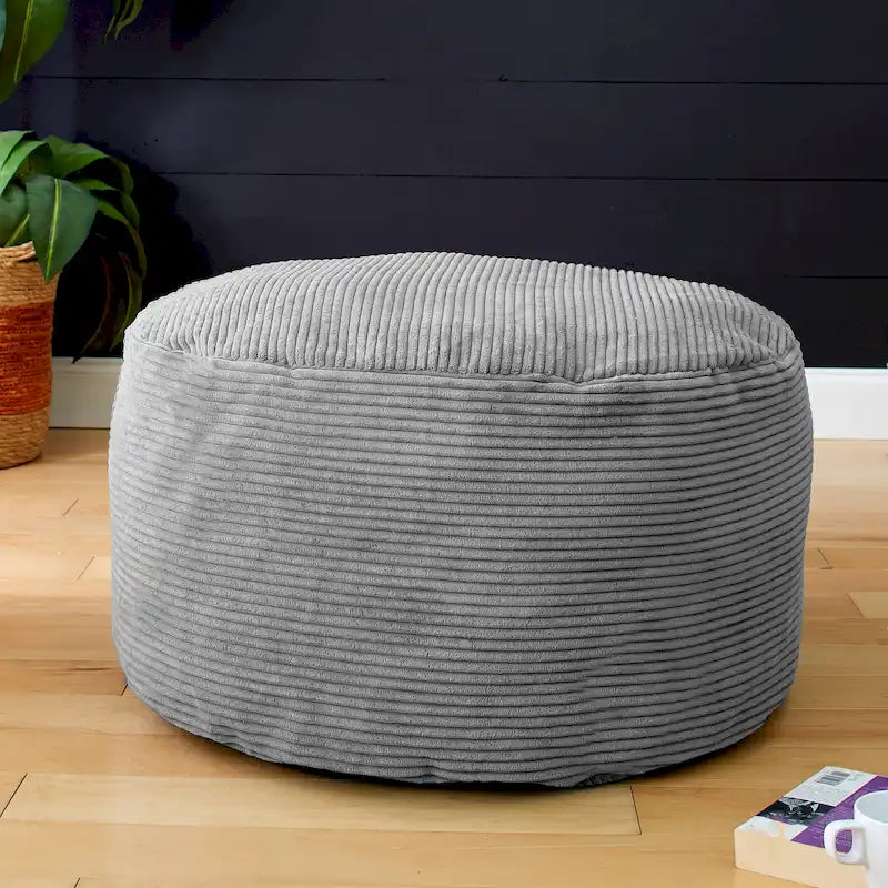 Puf otomano redondo de pana morada / gris claro / turquesa – 1 persona