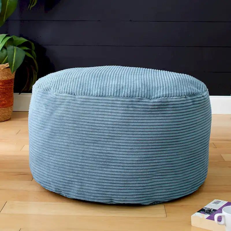Puf otomano redondo de pana morada / gris claro / turquesa – 1 persona